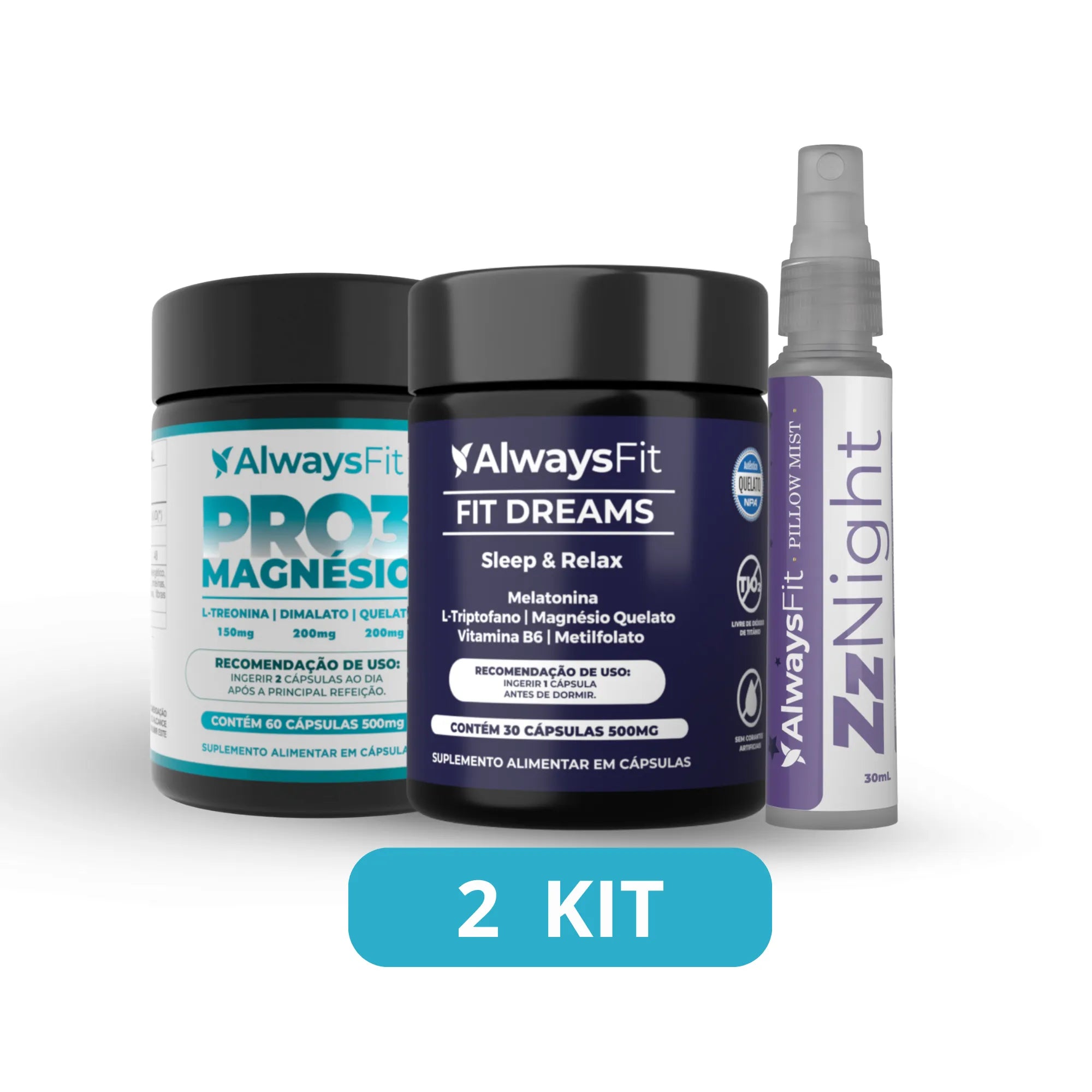 Kit dos Sonhos Always Fit – Pro3 Magnésio + FitDreams + ZzNight Pillow Mist